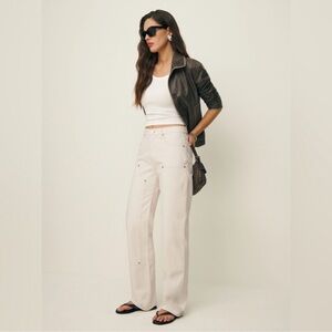 Reformation Val Carpenter 90s Mid Rise Straight Jeans Rivets Fior Di Latte White
